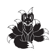 Obraz premium nine tailed fox, Jiǔwěihú, Gumiho, Kitsune, an East Asian mythological creature that can transform into a human form, usually a beautiful woman, and symbolizes spiritual power, wisdom, or cunning