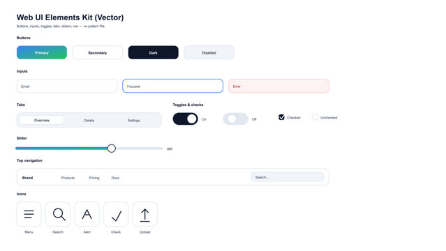 A comprehensive set of modern web user interface elements featuring