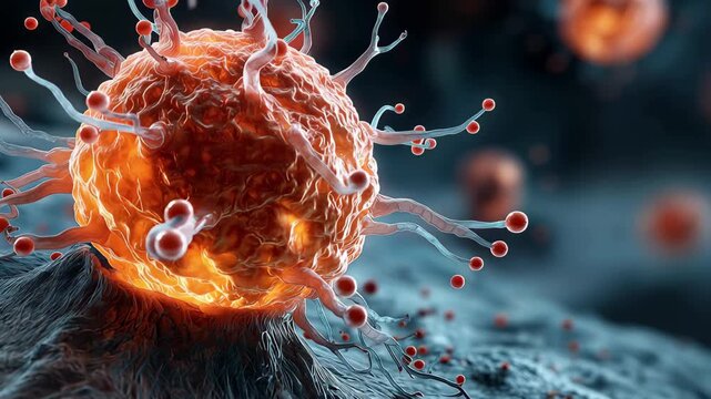 Cancer cell illustration for awareness and education on the impact of cancer in society and research efforts in treatment