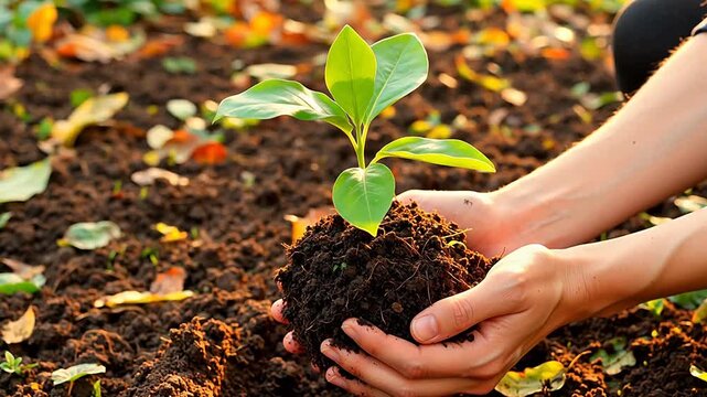 Person planting a young plant