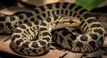 Obraz premium Snake coiled on ground with black and yellow pattern illustration