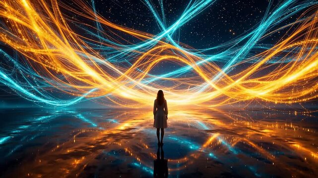 Woman standing in glowing energy field