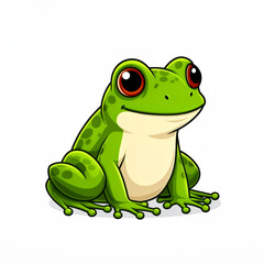 Fototapeta premium Adorable Green Cartoon Frog with Big Red Eyes and a Friendly Smile, Characterizing Innocence and Whimsical Nature in Vector Art.
