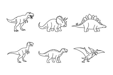 Dinosaur line icons set, prehistoric animals vector collection featuring T-rex, Triceratops, Stegosaurus and Pterodactyl © Authay