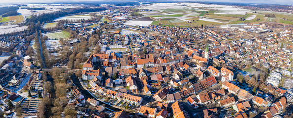 Obraz premium Aerial view around the old town of the city Hüfingen in Germany on a sunny late autumn noon