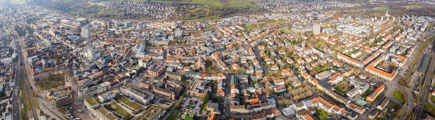 Obraz premium Aerial view around the old town of the city Lörrach in Germany on a sunny late autumn noon