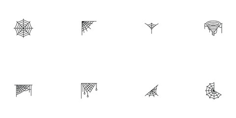 Fototapeta premium Set of Minimalist Spider Web and Cobweb Line Art Vector Icons for Spooky Halloween Decoration