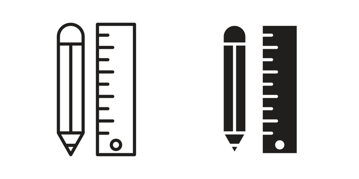 Pencil and ruler icon simple outline style. Editable stroke EPS 10