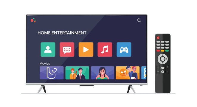 Vector illustration of modern smart TV with remote control
