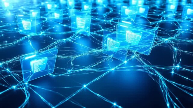 Digital network with glowing folders