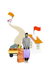 Composite sketch image design trend artwork collage of real estate mortgage agency abroad young man...