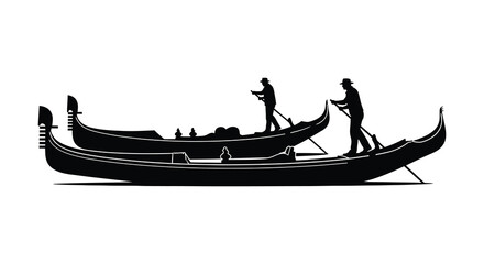 A striking black and white image depicting two gondolas on water showcasing a classic venetian scene silhouette high quality professional detailed