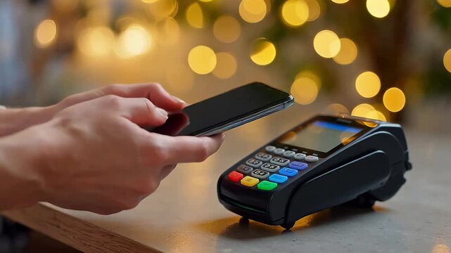 Person using smartphone for contactless payment