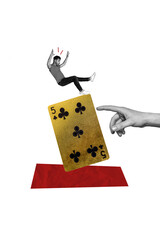 Composite trend artwork 3D collage of monochrome silhouette young man fall down casino board dice...
