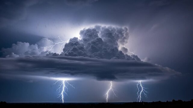 Dramatic stormy weather with lightning bolts.