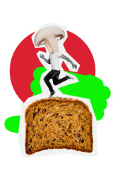 Trend artwork composite banner 3D photo collage of dinner feeding tasty cook food young man...