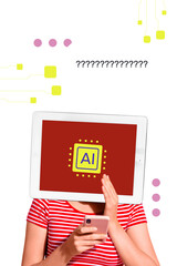 Composite trend artwork sketch image collage of businesswoman young lady work internet smartphone...