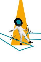 Naklejka premium Vertical photo collage of anonym man dance instead head vinyl plate record retro occasion entertainment isolated on painted background