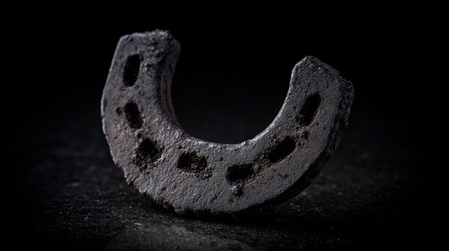 cleat. Close-up of a worn, muddy horseshoe with embedded dirt and texture. wildlife magazines, conservation campaigns, designed for wildlife conservation campaigns.