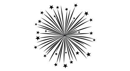 Obraz premium Simple black and white illustration of a bursting firework with radiating star shapes