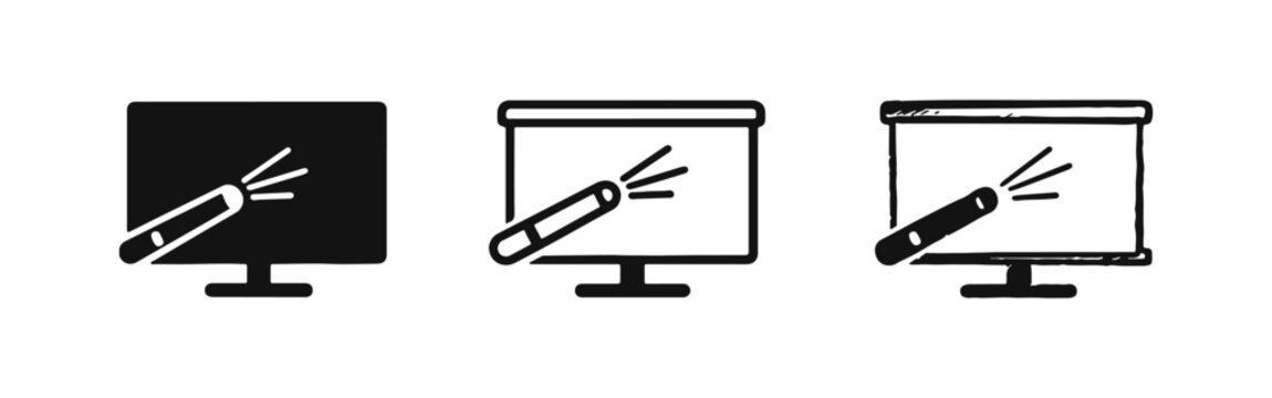 Laser Pointer Projector Screen Icon Set - Business Presentation and Education Symbol
