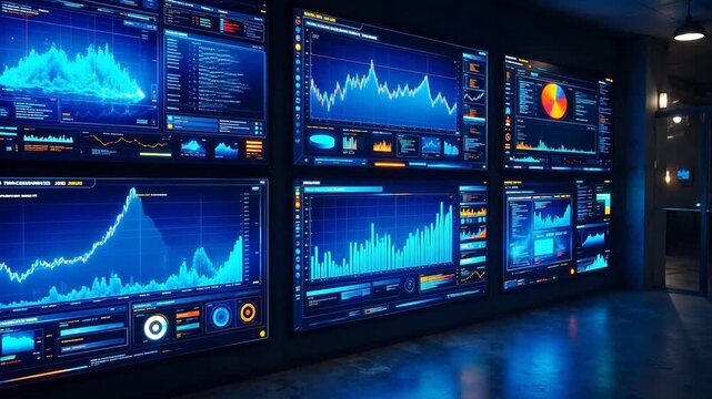 Surveillance room with data displays