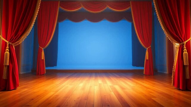 Theater stage with red curtains