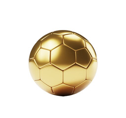 Fototapeta premium Golden soccer ball with shiny metallic surface and hexagonal panels isolated on a transparent background.