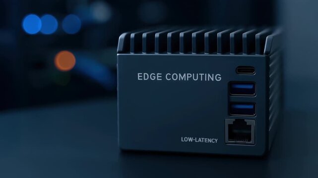 Edge computing device next gen engineering solution iot connectivity concept with low latency network gateway hardware technology in dark server room