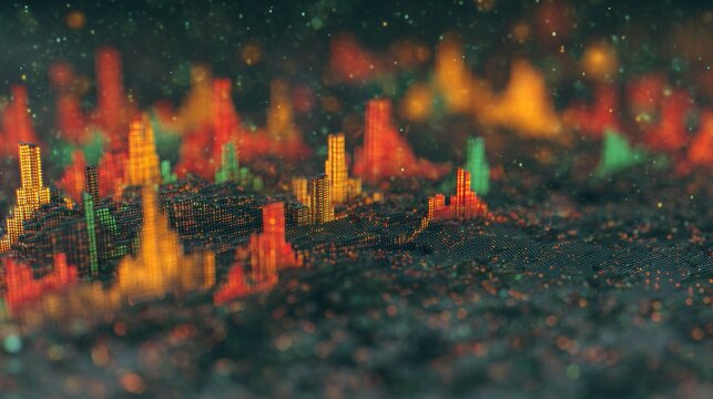 Visualization of market data with colorful patterns showing activity levels