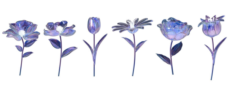 Spring, Futuristic Iridescent Blossom Set 3d
