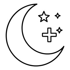Fototapeta premium Outline Crescent Moon With Stars and Plus Symbol UI Icon for App UI