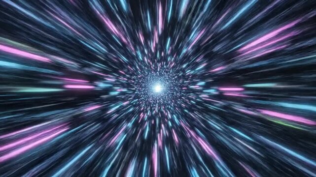A vibrant tunnel effect with radial lines and a bright center, creating a dynamic and futuristic scene, viewed from the front, as seen in aaaaa (92).mp4