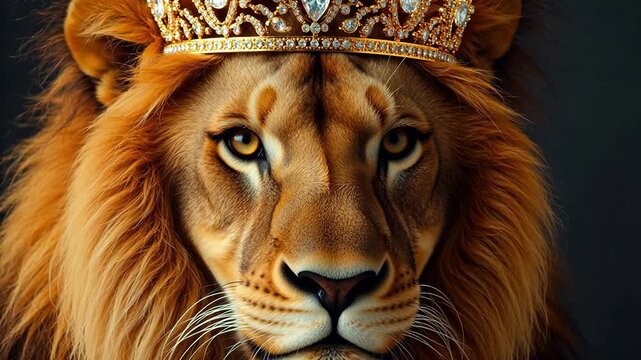 Lion wearing a golden crown