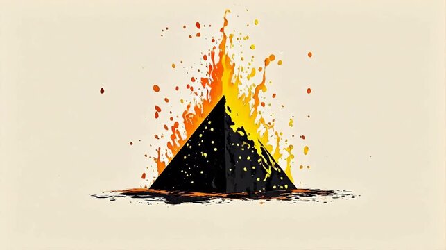 Abstract triangle with fiery paint splatter