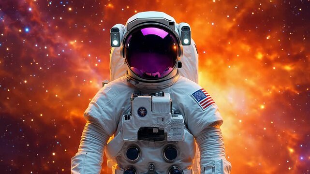 Astronaut in space suit against starry sky