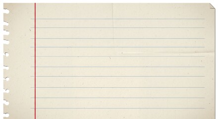 Obraz premium Vintage Lined Paper Texture with Red Margin and Torn Perforations, A Classic Background for Notes and Creative Projects