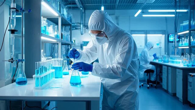 Scientist in lab working with test tubes