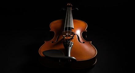 Fototapeta premium Classic violin centered on dark backdrop with warm tones and elegant lines