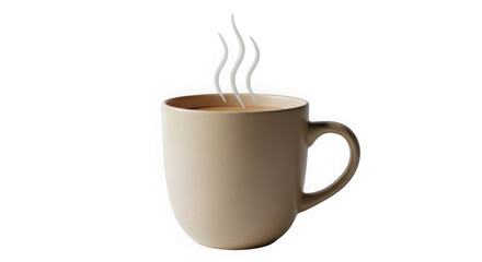Fototapeta premium A steaming hot beige ceramic coffee mug on a transparent background for morning beverage routines