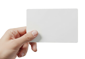 Obraz premium Hand holding a blank white business card isolated on transparent background