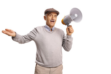 Elderly man talking with megaphone