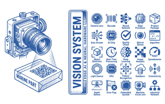 Tensor Core 3D Matrix Cube Edge AI Neural Hardware Icon Set AI Processing Neural Computing Parallel Processing Vector Illustration