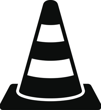 Minimal vector silhouette, traffic safety cone road construction marker, solid black, isolated on white background.
