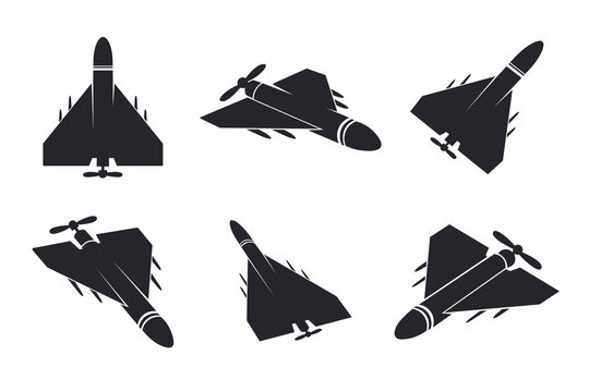 Set of Military Combat Drone Icon, UCAV Unmanned Aerial Vehicle Vector Icon Isolated on White Background