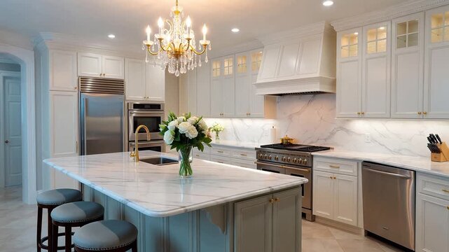 Luxury kitchen with marble countertops