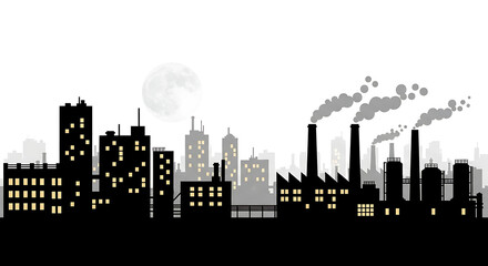 Fototapeta premium City skyline silhouette with industrial buildings and smokestacks