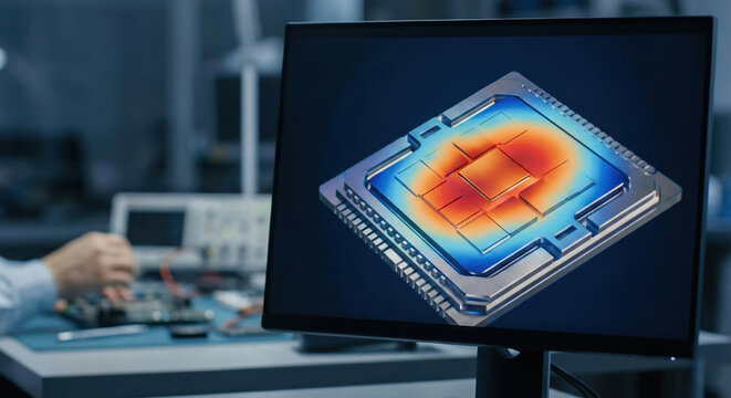 Next gen engineering solution simulation digital twin thermal mapping of microchip design conveying innovation and precision in laboratory research
