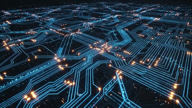 Digital Circuit Flow Electronic Pathway in Neural Network Structure.