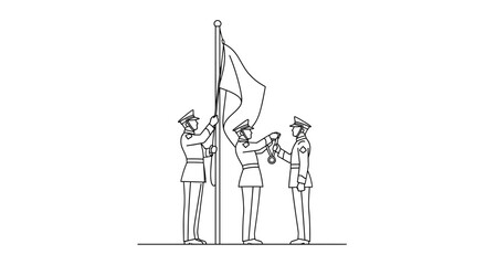 Obraz premium Military Ceremony: Flag Raising and Medal Award by Officers in Uniform